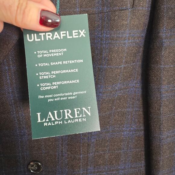 Lauren Ralph Lauren Double-Breasted Blazer Brown Blue Windowpane 40R NWT - Picture 6 of 12